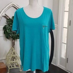 Chicos Aqua Zip Pocket Tee Size Large